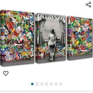 Banksy 3 Panel Graffiti Wall Canvas. NEW